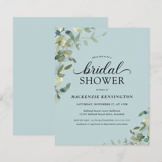 Papier Budget Dusty Blue Botanical Fête des mariées (Devant / Derrière)