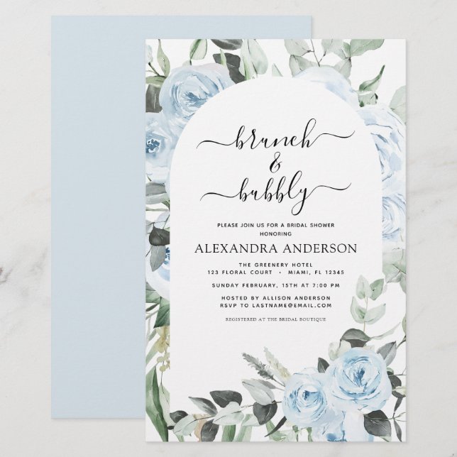 Papier Budget Dusty Blue Brunch & Bubbly Fête des mariées (Devant / Derrière)