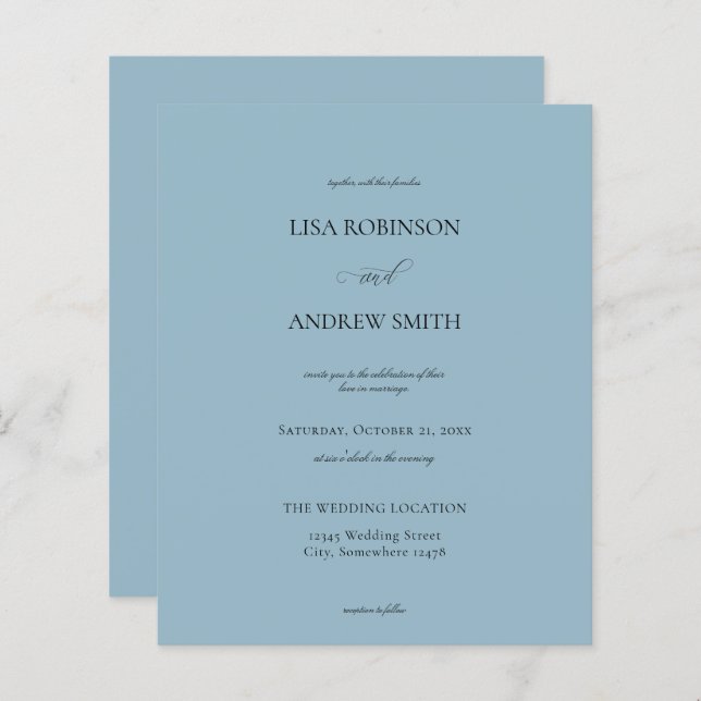 Papier Budget Dusty Blue Calligraphy Mariage (Devant / Derrière)