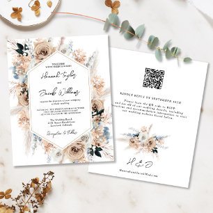 Papier Budget Dusty Blue Champagne Mariage QR Code Invita
