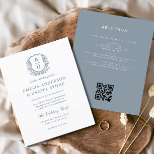 Papier Budget Dusty Blue Crest Monogramme Mariage QR Code