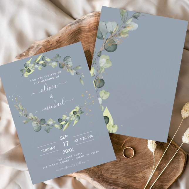 Papier Budget Dusty Blue Eucalyptus Invitations de mariag (Créateur téléchargé)