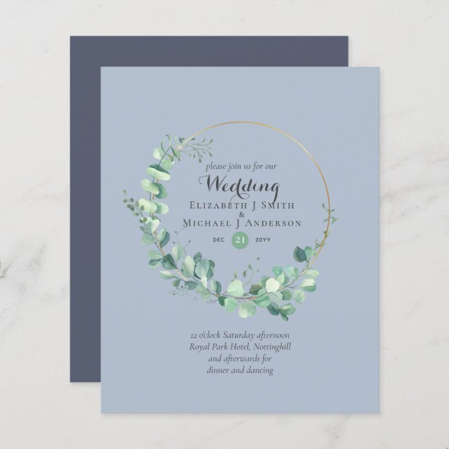 Papier Budget Dusty Blue Eucalyptus Mariage Invite (Devant / Derrière)