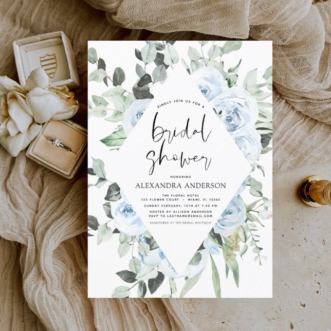 Papier Budget Dusty Blue Fête des mariées Floral Greenery (Créateur téléchargé)