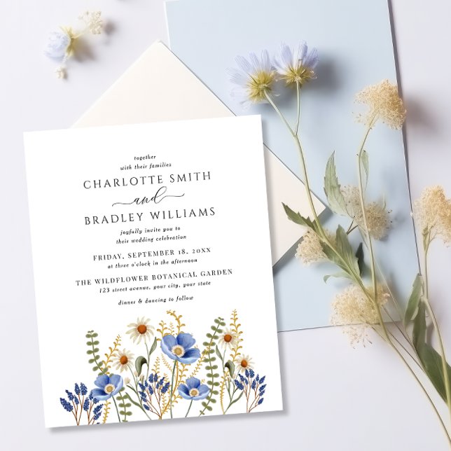 Papier Budget Dusty Blue Fleur sauvage Faire-part de mari (Créateur téléchargé)