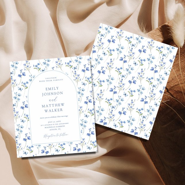 Papier Budget Dusty Blue Fleur sauvage Faire-part de mari (Créateur téléchargé)