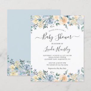 Papier Budget Dusty Blue Floral Baby shower Invitation