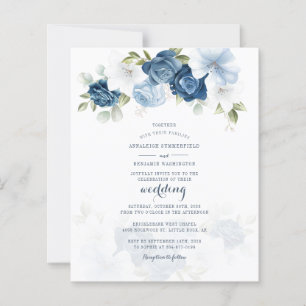 Papier Budget Dusty Blue Floral Botanical Wedding Invitat