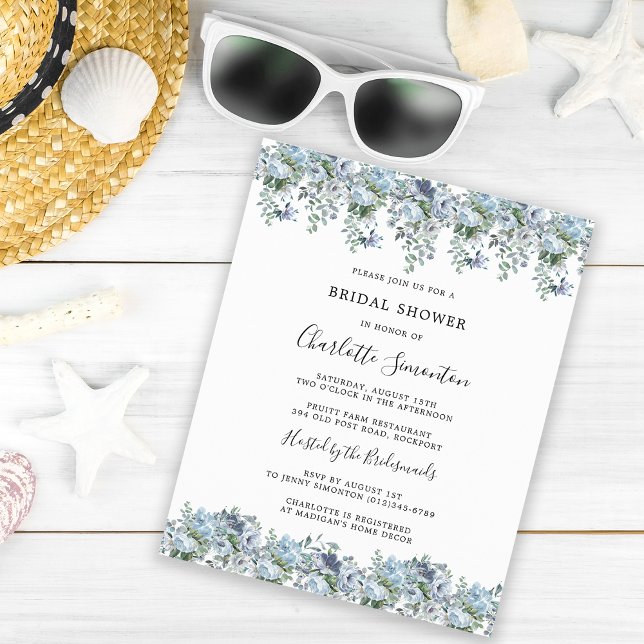 Papier Budget Dusty Blue Floral Bridal Shower Invitation (Créateur téléchargé)