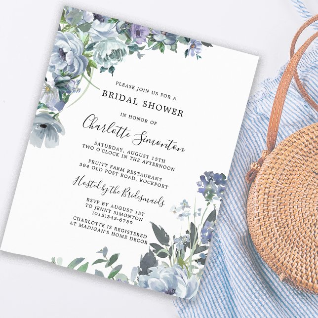 Papier Budget Dusty Blue Floral Bridal Shower Invitation (Great Bridal Shower Invitation Style at Affordable Prices)