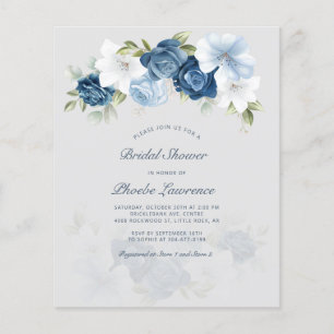 Papier Budget Dusty Blue Floral Bridal Shower Invitation