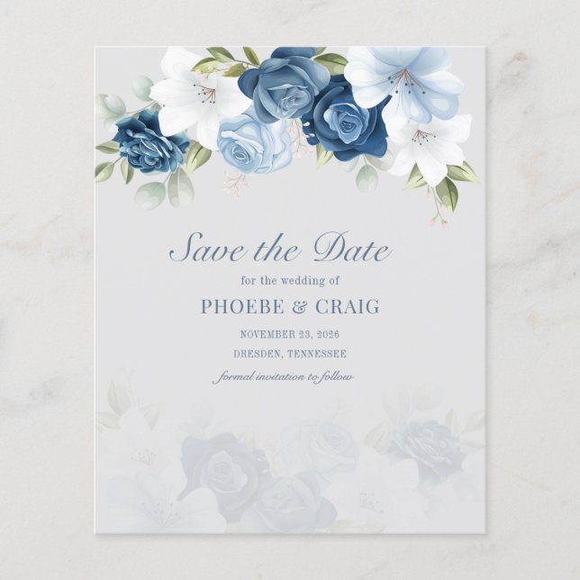 Papier Budget Dusty Blue Floral Eucalyptus Enregistrer La (Devant)