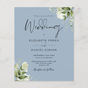 Papier Budget Dusty Blue Floral Faire-part de mariage