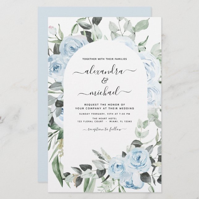 Papier Budget Dusty Blue Floral Mariage (Devant / Derrière)