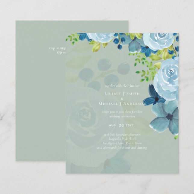 Papier Budget Dusty Blue Floral Mariage (Devant / Derrière)