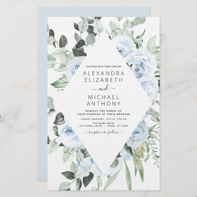 Papier Budget Dusty Blue Floral Mariage (Devant / Derrière)