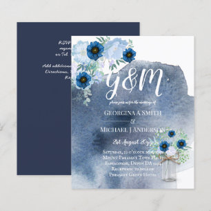 Papier BUDGET Dusty Blue Floral Mariage Invitation