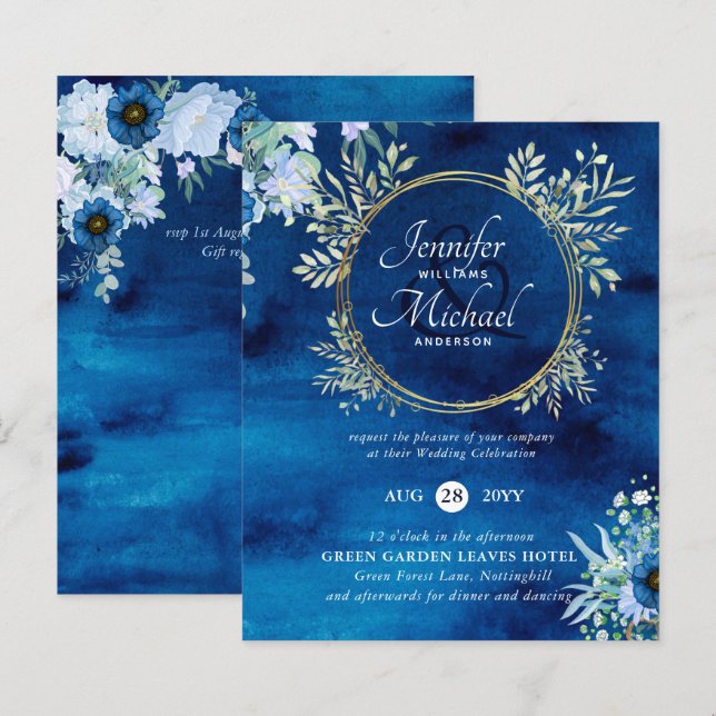 Papier BUDGET Dusty Blue Floral Mariage Invitation (Devant / Derrière)