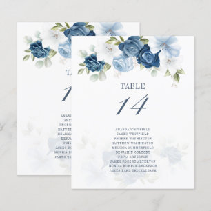 Papier Budget Dusty Blue Floral Numéro de table et siège
