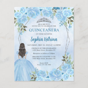 Papier Budget Dusty Blue Grey Floral Princess Quinceañera