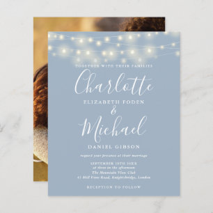Papier Budget Dusty Blue Lights Faire-part de mariage pho