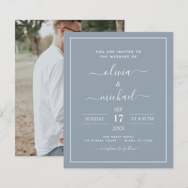 Papier Budget Dusty Blue Mariage avec invitation photo (Devant / Derrière)