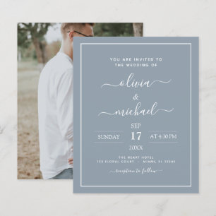 Papier Budget Dusty Blue Mariage avec invitation photo