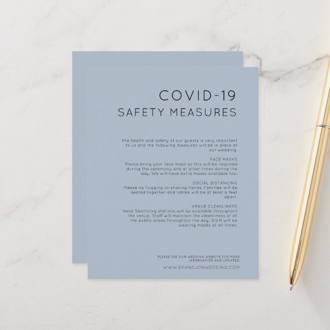 Papier Budget Dusty Blue Mariage COVID Mesures de sécurit (Devant/Arrière en situation)