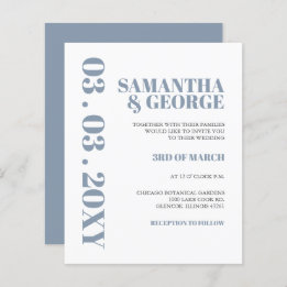 Papier Budget Dusty Blue Moderne Faire-part de mariage