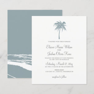 Papier Budget Dusty Blue Palm Tree Invitations de mariage