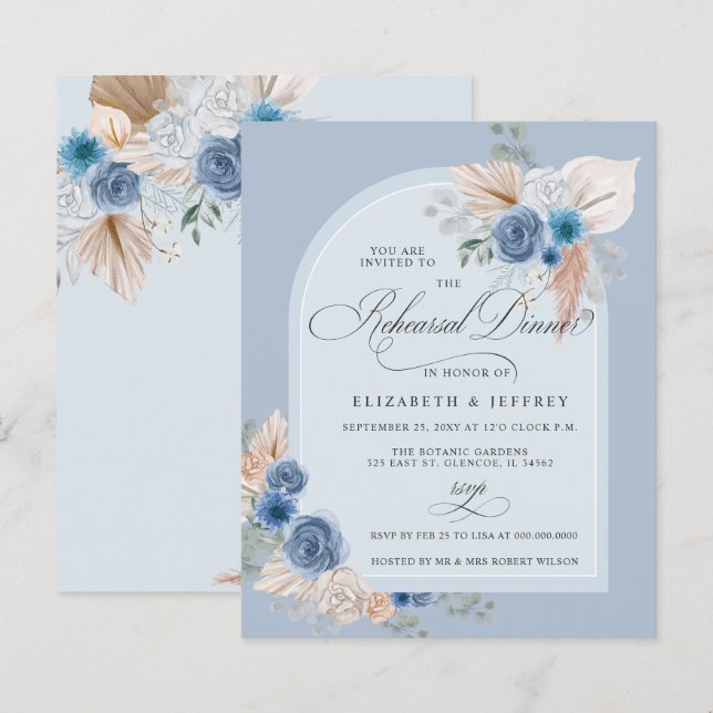 Papier Budget Dusty Blue Pampas Répétition Dîner Invitati (Devant / Derrière)