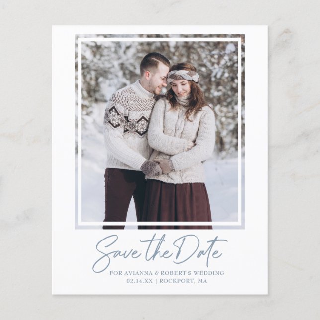 Papier Budget Dusty Blue Photo Enregistrer la date (Devant)