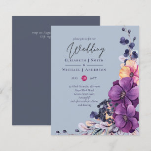 Papier BUDGET Dusty Blue Purple Floral Mariage Invite