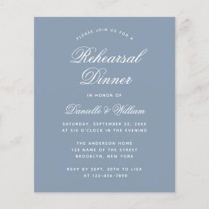 Papier Budget Dusty Blue Rehearer Dîner Invitation