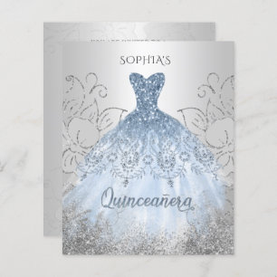 Papier Budget Dusty Blue robe Quinceañera Invitation