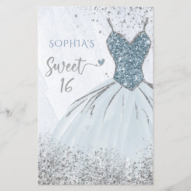 Papier Budget Dusty Blue Robe Sweet 16 Invitation (Devant)