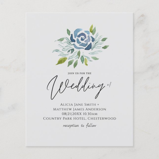 Papier Budget Dusty Blue Sage Green Floral Wedding Invita (Devant)