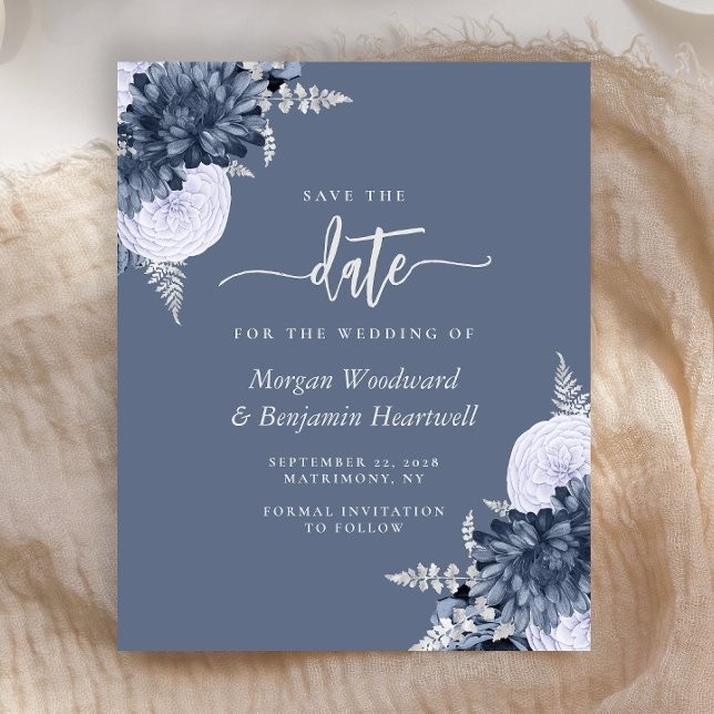 Papier Budget Dusty Blue Silver Floral Save the Date (Créateur téléchargé)