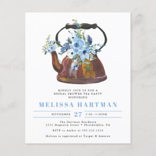 Papier Budget Dusty Blue Tea Bridal Shower Invitation