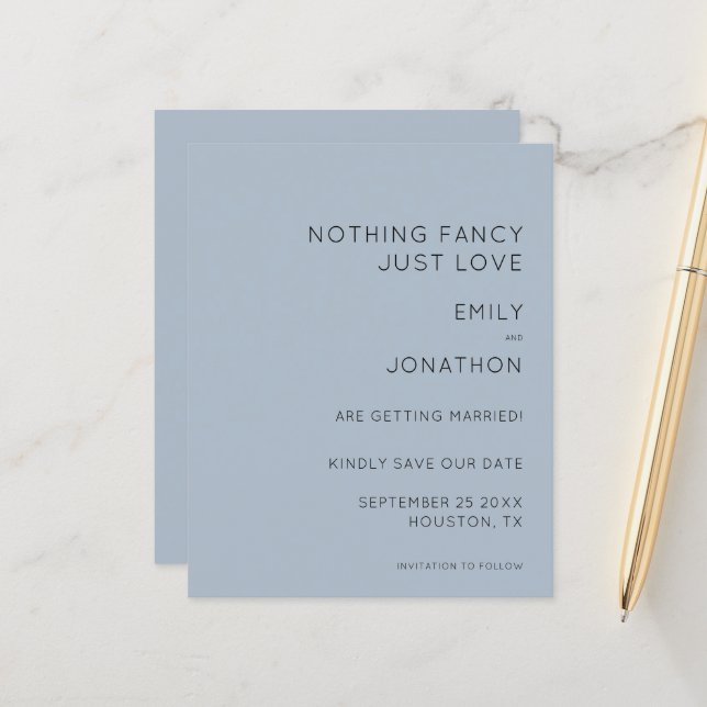 Papier Budget Dusty Blue Wedding Enregistrer la date (Devant/Arrière en situation)