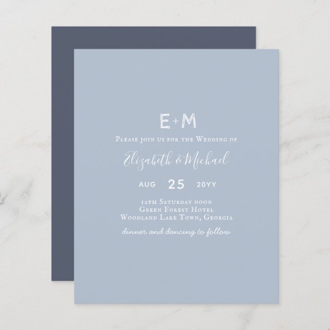 Papier BUDGET Dusty Blue Wedding Invitation (Devant / Derrière)
