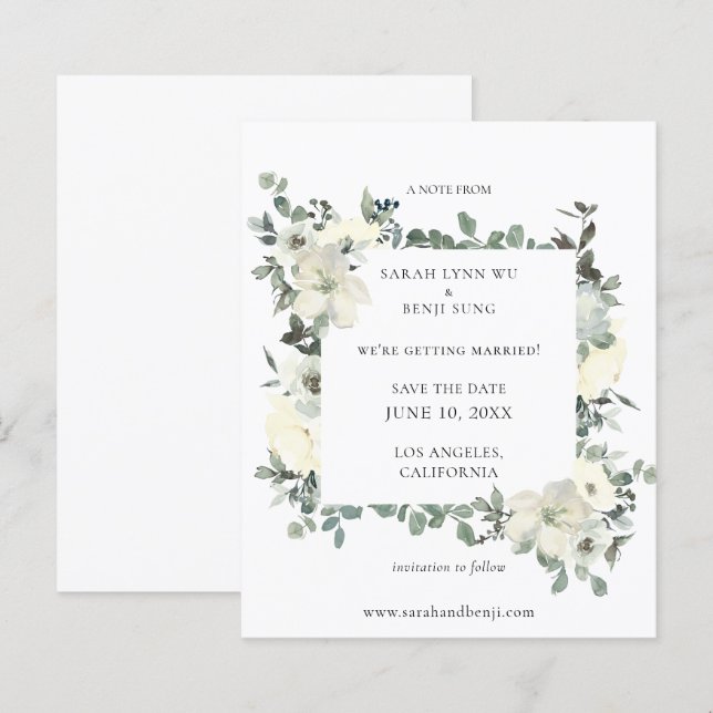 Papier Budget Dusty Blue & White Floral Enregistrer la da (Devant / Derrière)