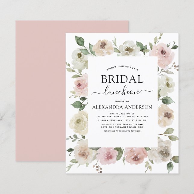 Papier Budget Dusty Fête des mariées rose déjeuner Floral (Devant / Derrière)