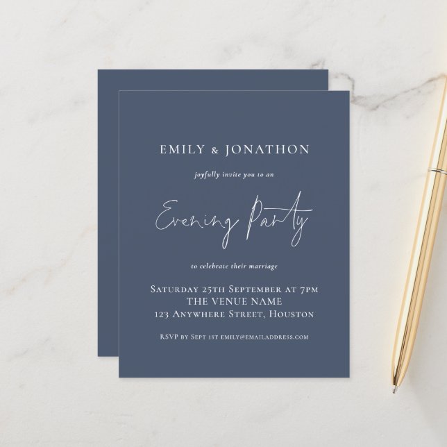 Papier Budget Dusty Navy Blue Mariage Soirée (Devant/Arrière en situation)