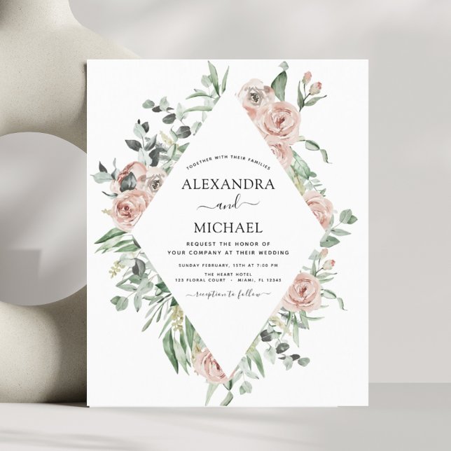 Papier Budget Dusty Pink Eucalyptus Faire-part de mariage (Créateur téléchargé)