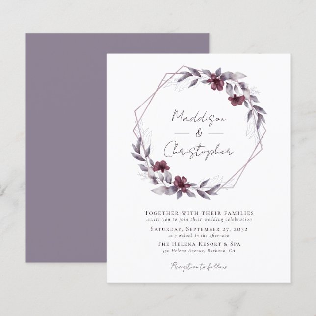 Papier Budget Dusty Purple Floral Faire-part de mariage (Devant / Derrière)