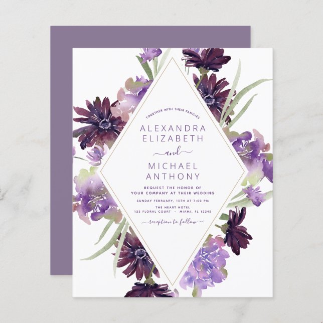 Papier Budget Dusty Purple Mariage Floral verdure (Devant / Derrière)