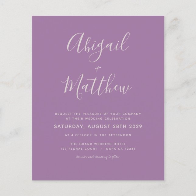 Papier Budget Dusty Purple Simple Faire-part de mariage (Devant)