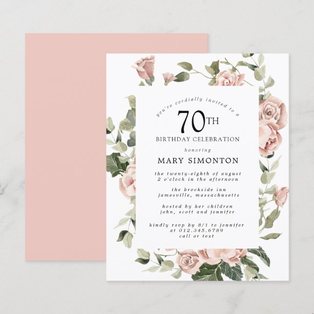 Papier Budget Dusty rose 70e anniversaire Invitation de f (Devant / Derrière)