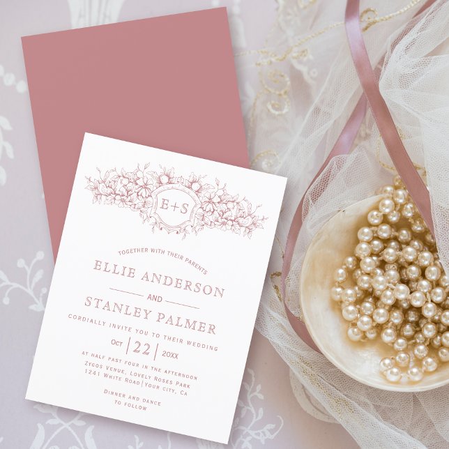 Papier BUDGET Dusty rose faire-part de mariage héraldique (Créateur téléchargé)